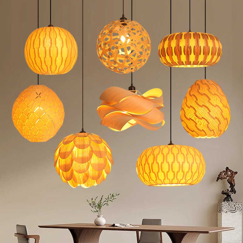 木艺木皮灯 f创意个性松果吊灯 原木风卧室民宿餐厅前台店铺商用