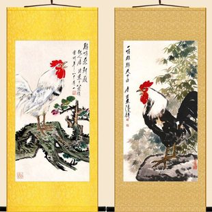 一唱雄鸡天下白 唐云公鸡动物画卷轴挂画 书房客厅装饰画定制订做
