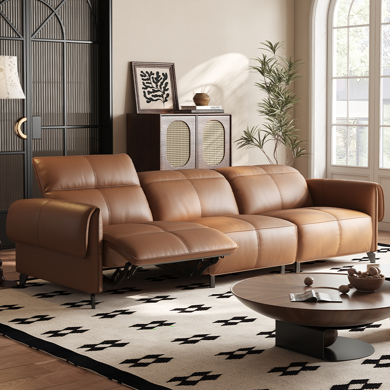 意式极简真皮沙发客厅多功能电动高端零靠墙直R排三人位头等舱沙