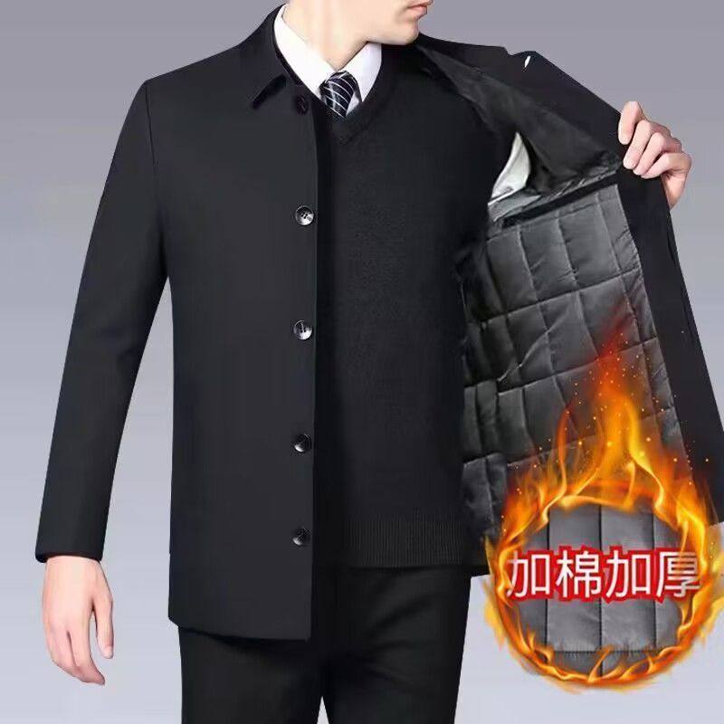 2025秋冬季爸爸加棉加绒夹克外套中老年人保暖棉服中年男休闲棉衣