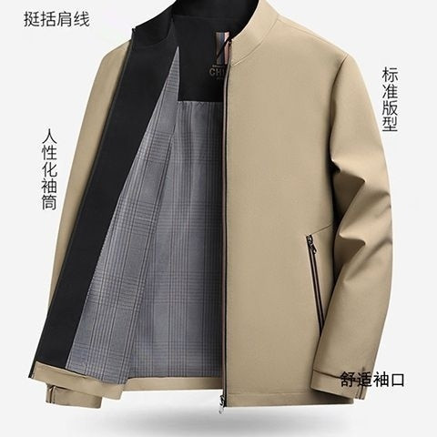 春秋爸爸外套中老年百搭男士商务休闲立领新款夹克上衣中年男装