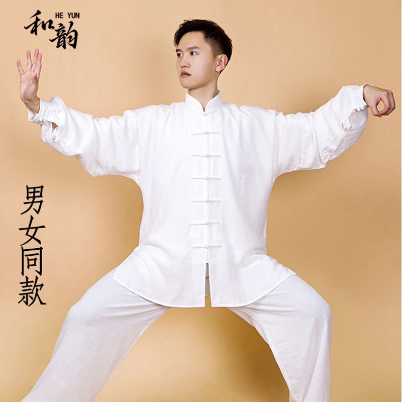 太极服女春秋新款棉麻亚麻表演太极拳练功服男武术服装夏季八段锦