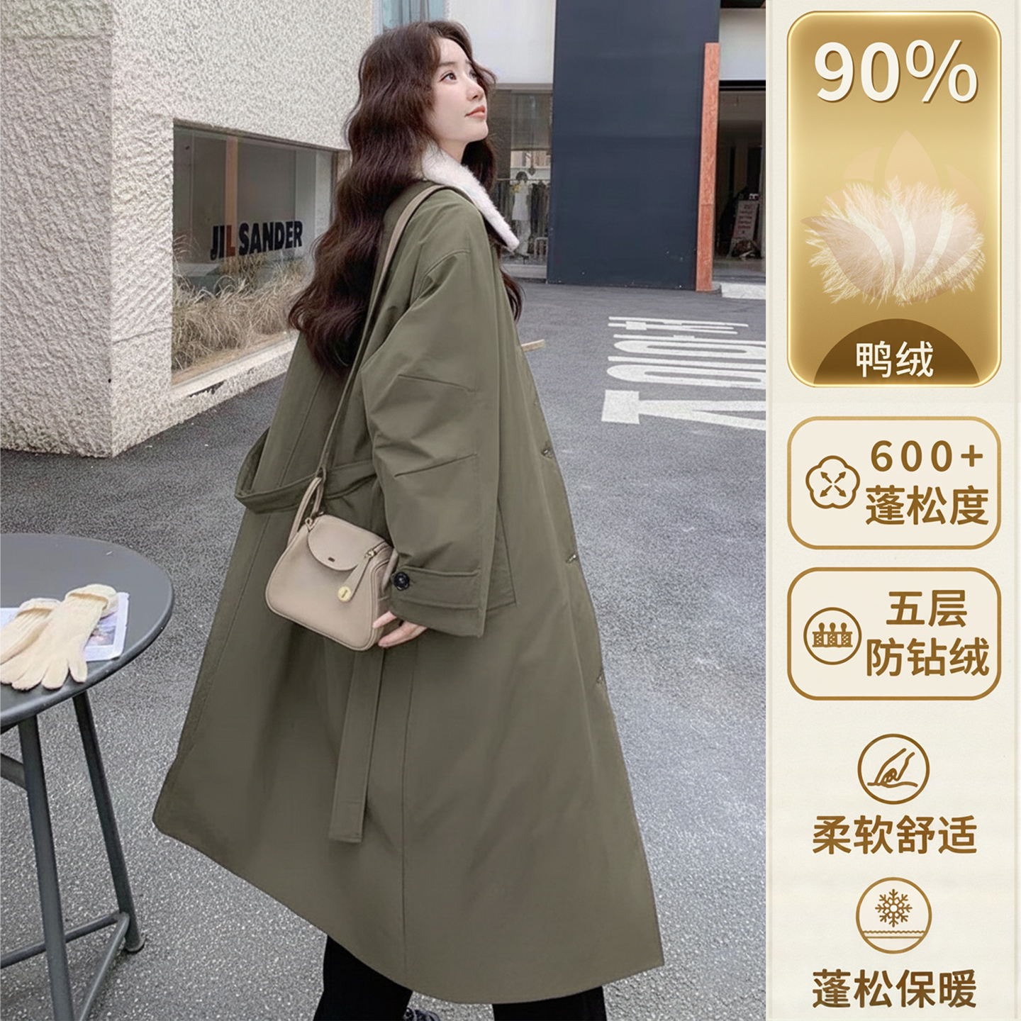 羊羔绒翻领风衣外套女冬季新款羽绒加厚修身中长款韩版休闲单排扣