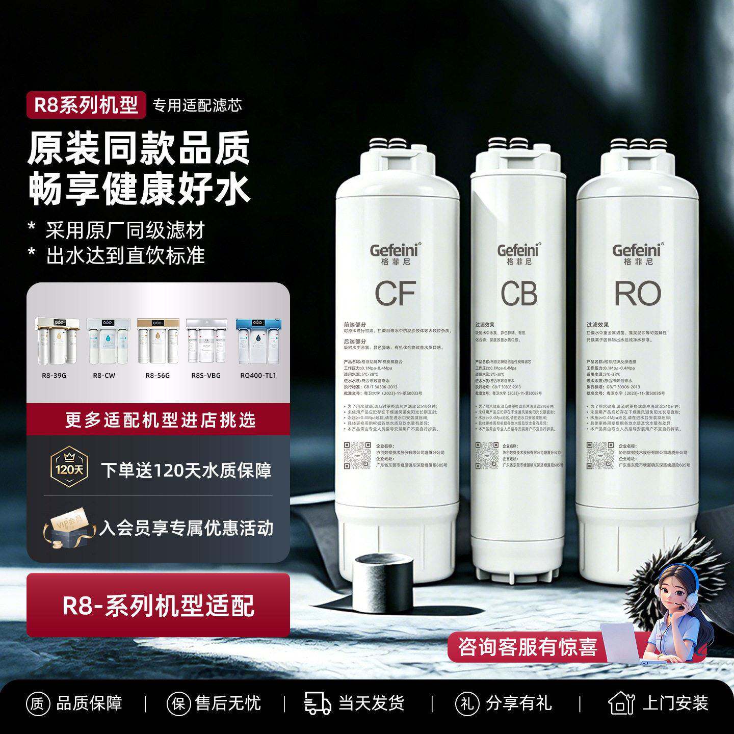 格菲尼适配3M净水器滤芯R8-39G/CW/56G/VBS/GRO400纯水机平替通用