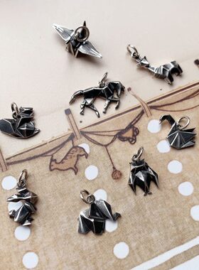 925纯银吊坠折纸小动物个性童趣兔子吊坠复古小巧设计感项链挂坠