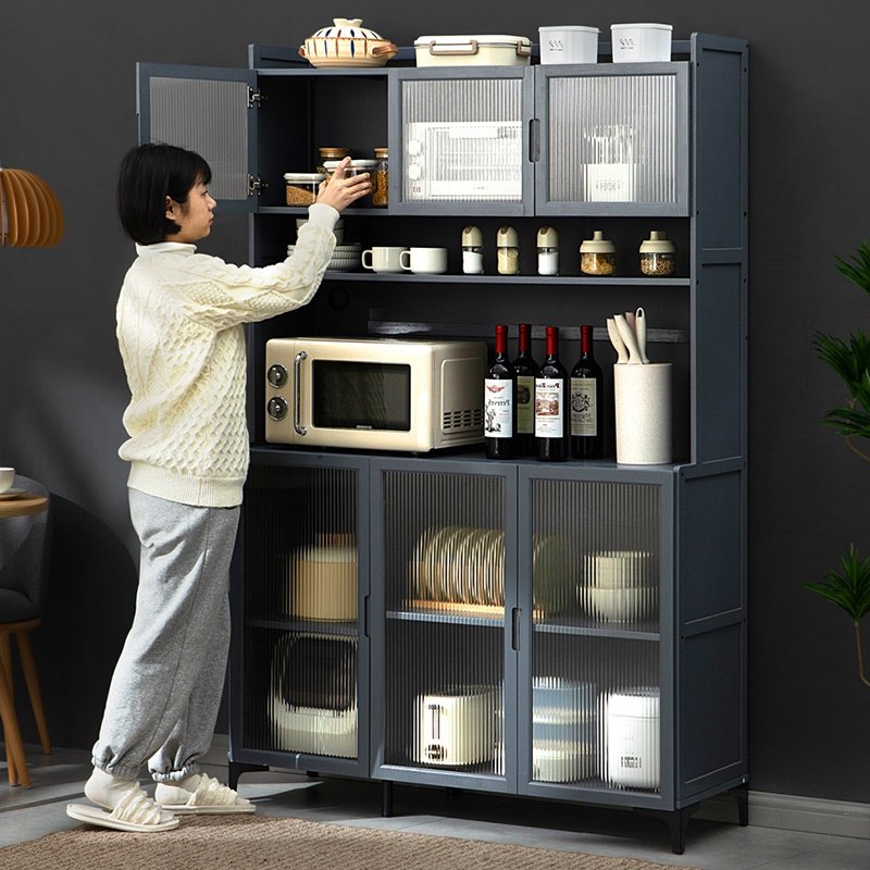 厨房置物架多层收纳架微波炉储物柜子落地调味P料餐碟碗柜锅具家