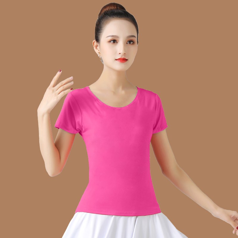 2023新款中老年广场舞短袖服装舞蹈服女上衣练功服大妈跳舞衣服夏