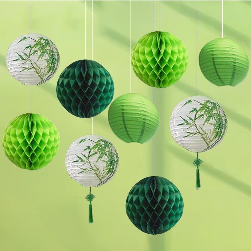 国风古典竹子纸灯笼商场活动店铺橱窗装扮K道具幼儿园绿色春天背