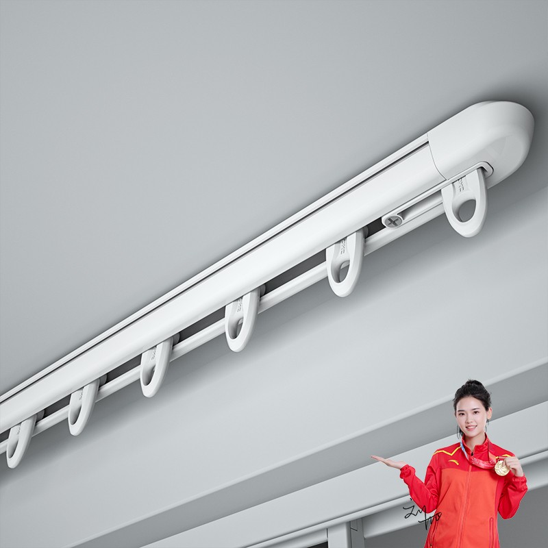 欧轩 免打孔窗帘轨道顶s装滑轨侧装导轨双轨滑道单铝合金u型阳台