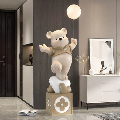 奶油风大型熊落地摆件客厅装饰电视柜沙发旁轻奢高档乔迁新居礼物,家居饰品,落地摆件,淘宝优惠券,粉丝福利购,淘宝优惠卷