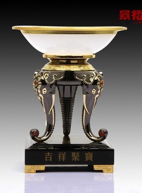 聚宝盆琉璃白玉工艺品摆件乔x迁开业礼品送领导装饰品办公桌摆设