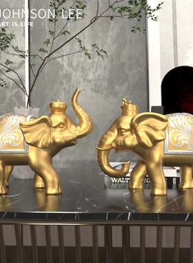 吸水大象招财摆件一对n客厅高端工艺礼品摆饰轻奢高档办公室家居