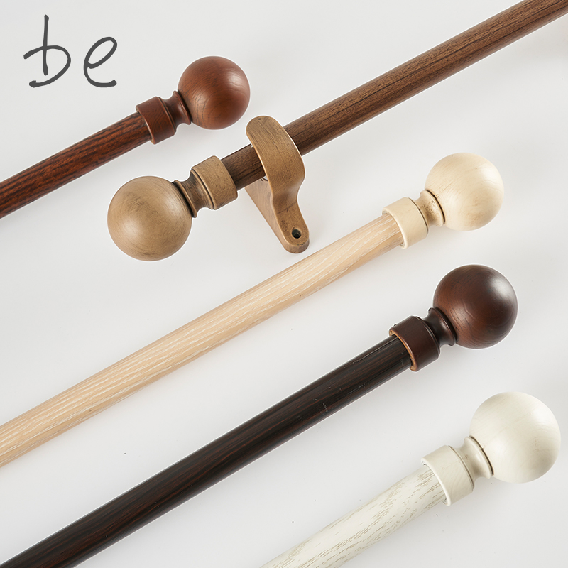 日系小森林系列罗马杆圆头木纹窗帘杆G打孔罗马杆单双杆铝合金窗