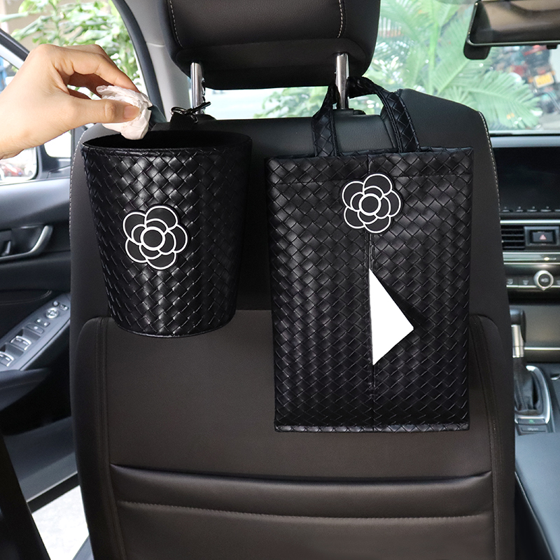 山茶花车载抽纸盒汽车内r用纸巾袋挂式车上垃圾桶创意时尚汽车用