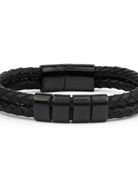 男士皮革手链磁吸尾扣不锈钢定位环刻字父L亲节礼物双层皮革手链