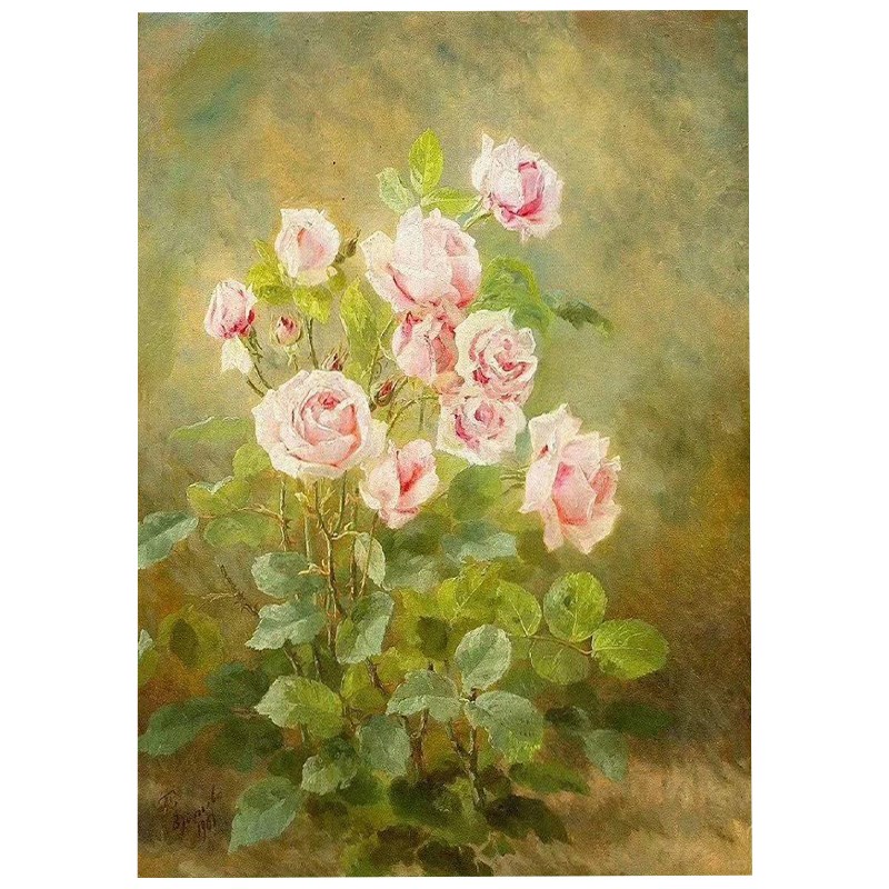 奶油风粉色玫瑰花卉手绘油画客厅装饰画植物丙烯走廊过道玄关挂画图片