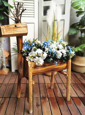 实木小鹿摆件创意多肉花盆庭v院阳台花园布置橱窗幼儿园植物角装