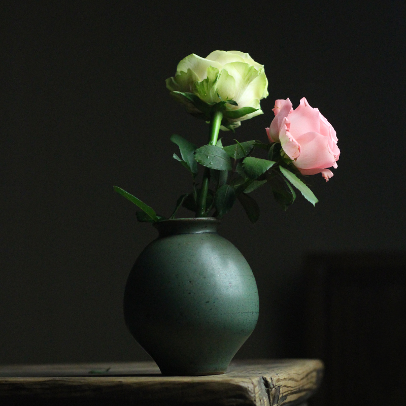 手工复古粗陶窑变釉桌o面小花瓶复古陶瓷插花水培花器家居装饰摆