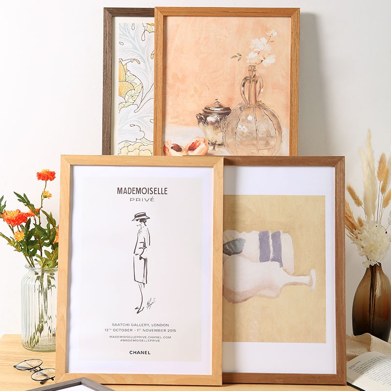 原木色相框挂墙实木画框装裱a3a4纸油画4k8k八开12寸W16大木质框