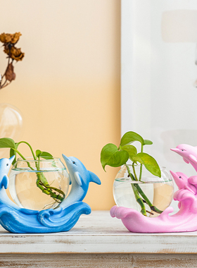 海豚摆件家居饰品客厅玄关酒柜装饰品办公桌创意R轻奢摆设水培花