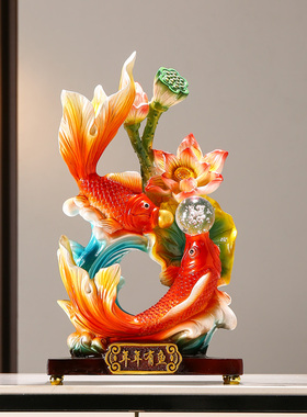 新中式年年有余招财鱼摆件办公室客厅酒柜电视柜T装饰品乔迁礼物