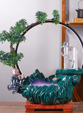 招财流水摆件水车循环水客厅生A财创意家居水景办公室桌面开业礼