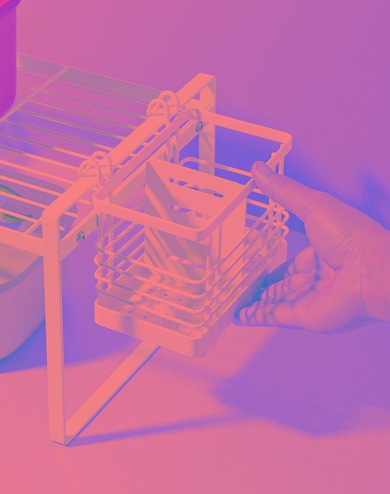 4066.可挂可k置地双用铁篮 厨房带钩挂碗架侧面筷子筒餐具收纳