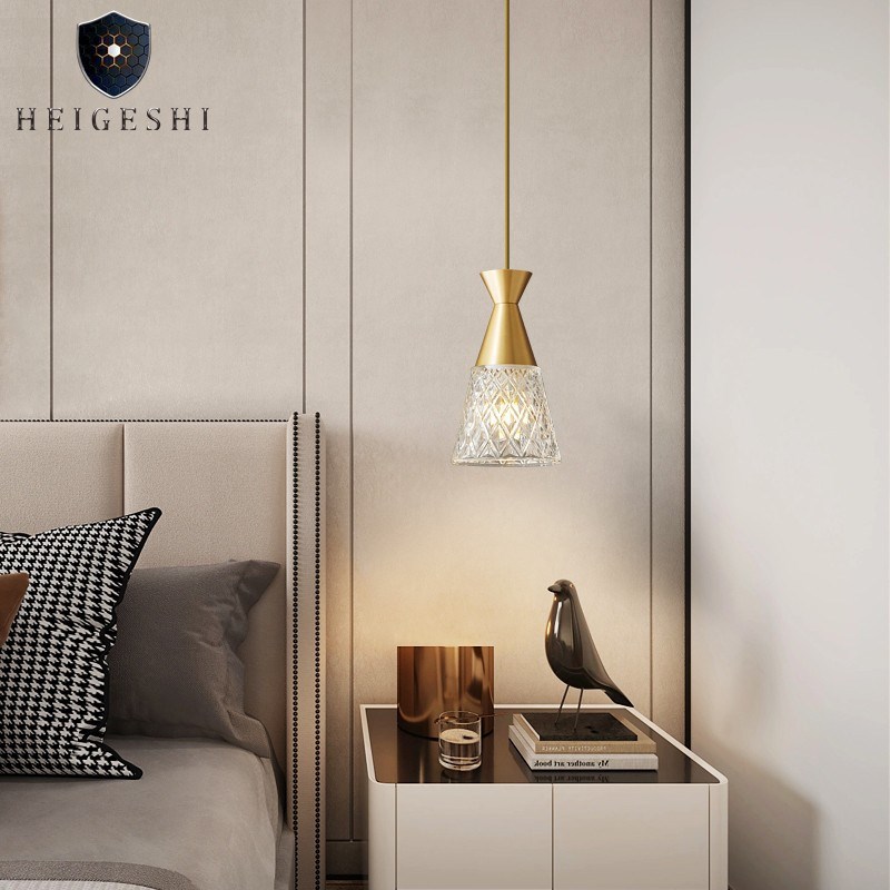 卧室床头灯现代极简创意个性小吊灯北欧简M约阳台全铜轻奢吊线灯