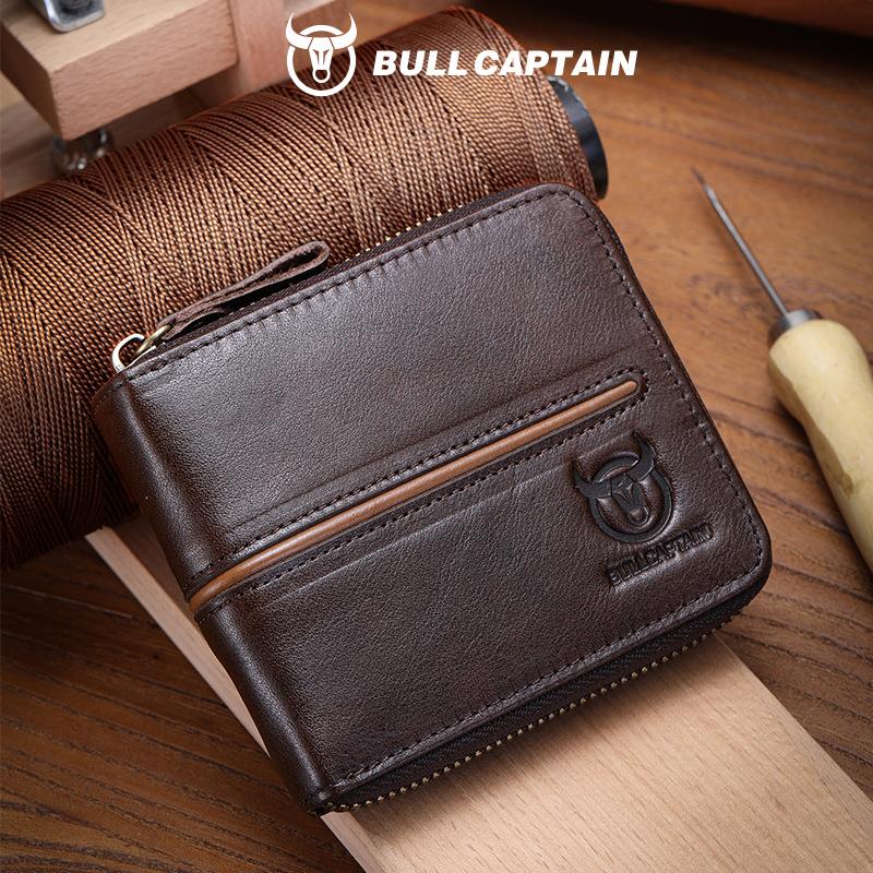牛船长皮具2018新款真皮男士横款多卡位名片夹拉链驾驶证牛皮钱包