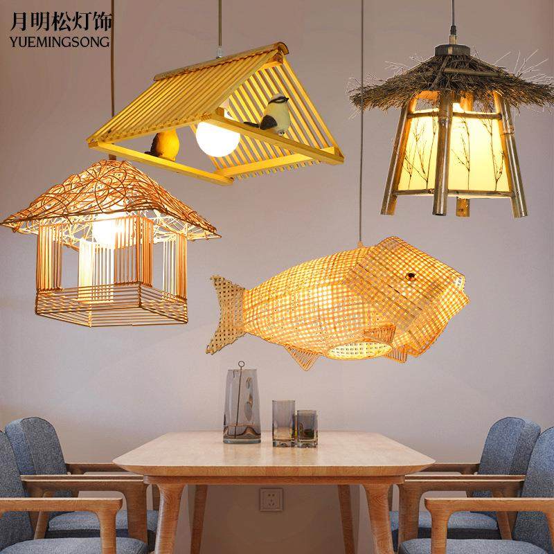 鱼形吊灯鲤鱼中式灯饰创意茶楼农家乐藤编草帽餐厅蜡烛家用,家装灯饰光源,智能吊灯,淘宝优惠券,粉丝福利购,淘宝优惠卷