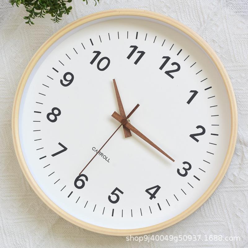 日式挂钟客厅家用静音时钟现代简约北欧实木创意时尚石英钟表ins