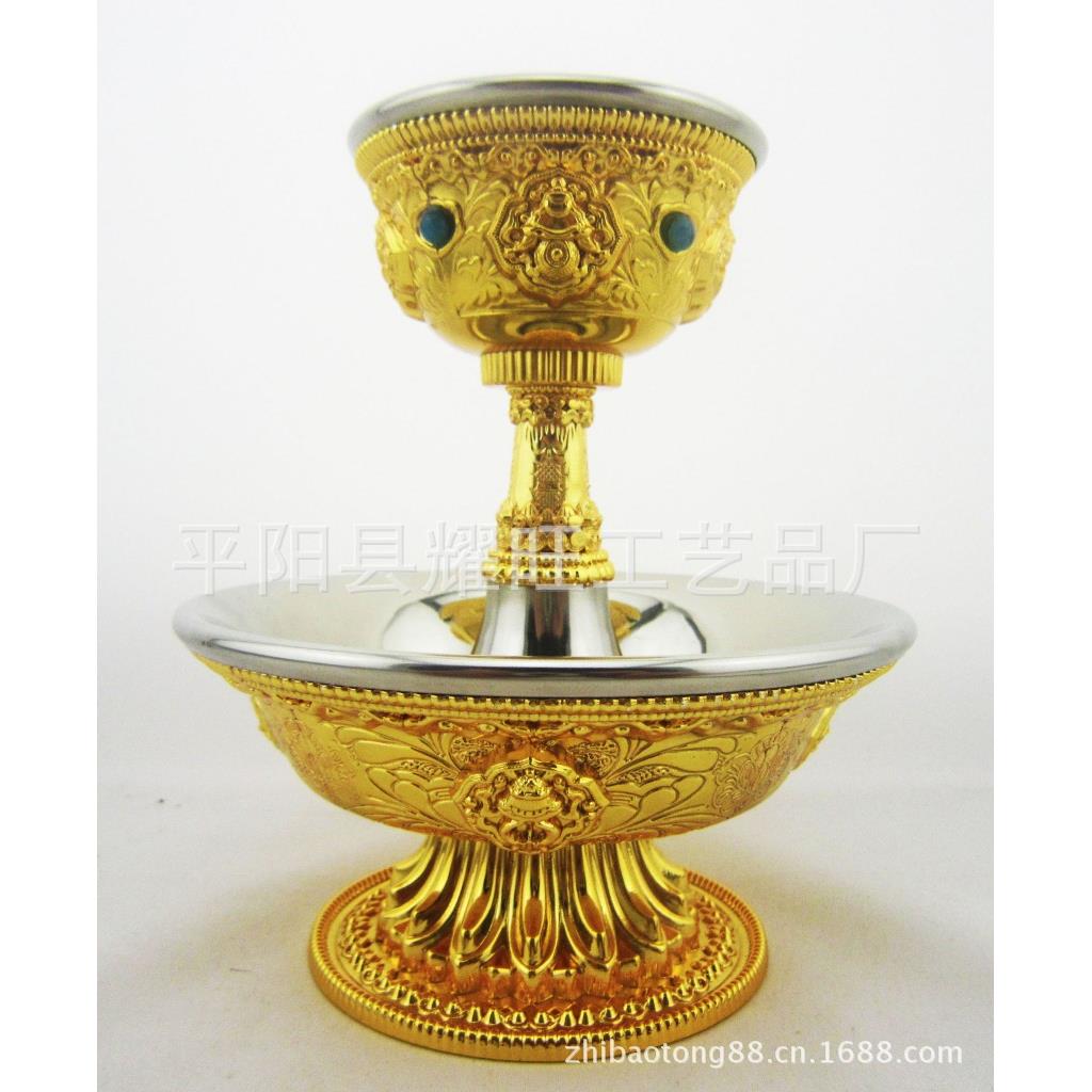 供品 精美不锈钢内胆 铜鎏金供杯八吉祥护法杯 铜小号 供水杯