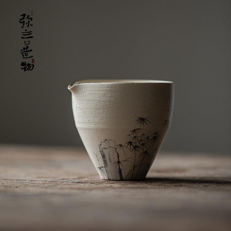 弥言粉引手绘墨竹公道杯家用分茶器日式复古匀茶杯诧寂风手工茶海