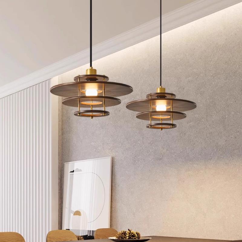 日式复古胡桃木色餐厅吊灯中古南洋风设计师实木餐桌吧台橱窗吊灯