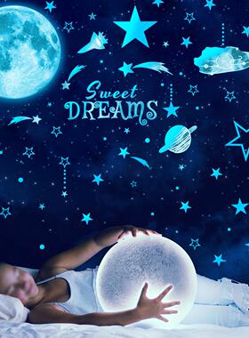 YC3026夜光蓝色月亮星星英文夜光贴儿童房卧室自粘墙贴荧光贴
