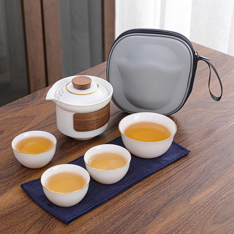德化羊脂玉白瓷便携式户外旅行茶具套装陶瓷快客杯商务礼品