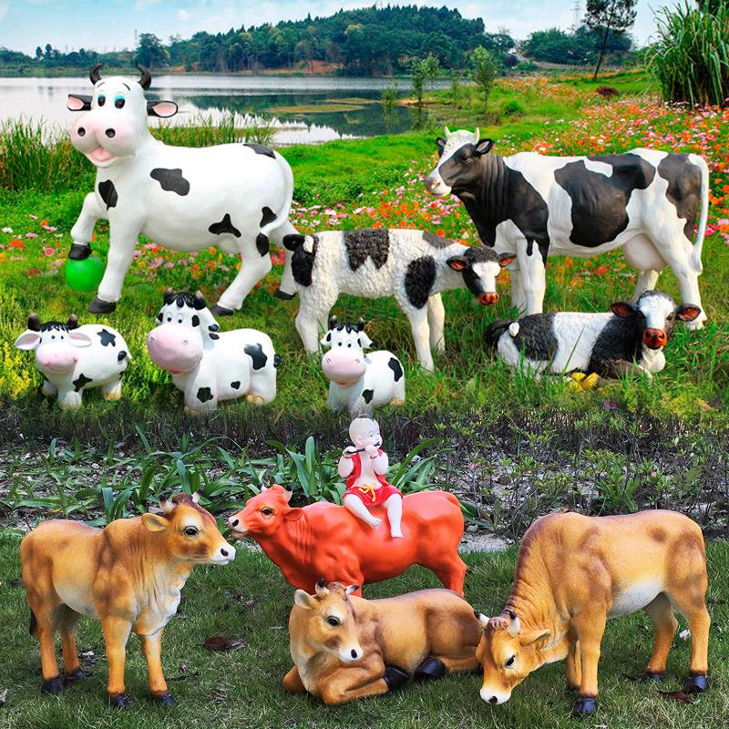 玻璃钢仿真大奶牛模型雕塑黄牛摆件园林落地道具户外动物小品装饰