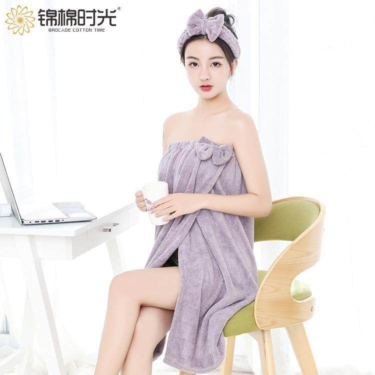 珊瑚绒浴裙干发帽发带吸水毛巾美容院礼盒装超细纤维浴裙
