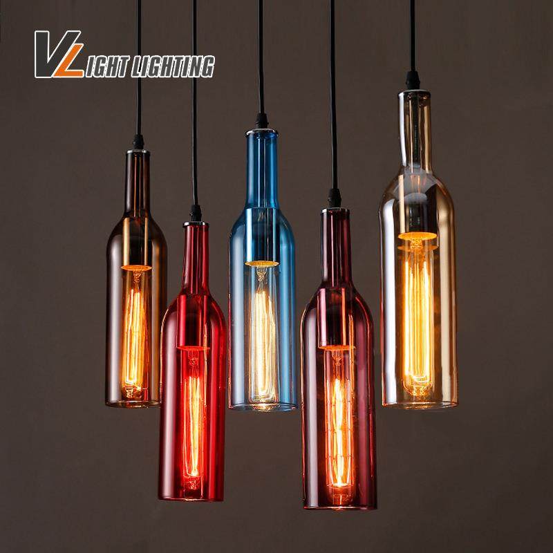 个性创意LED吊灯餐厅酒吧咖啡厅服装店吧台彩色啤酒瓶装饰吊灯,家装灯饰光源,智能吊灯,淘宝优惠券,粉丝福利购,淘宝优惠卷