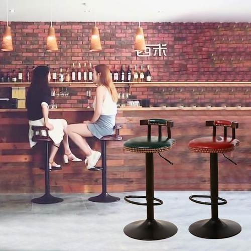 9WKTV酒吧椅升降旋转靠背皮革家用凳子咖啡厅奶茶店柜台铁艺高脚