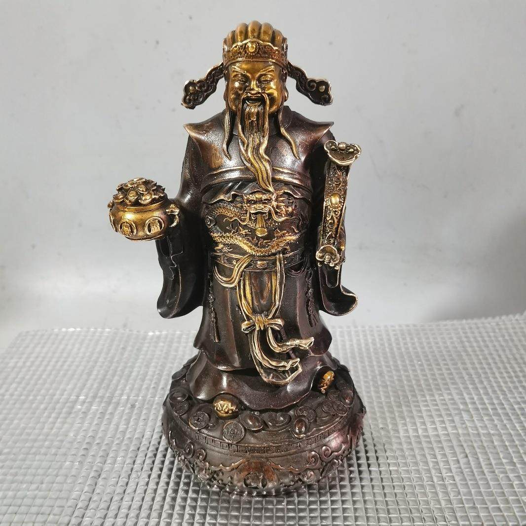 仿老物件老铜古董古玩杂项收藏铜鎏金财神爷摆件仿古铜器