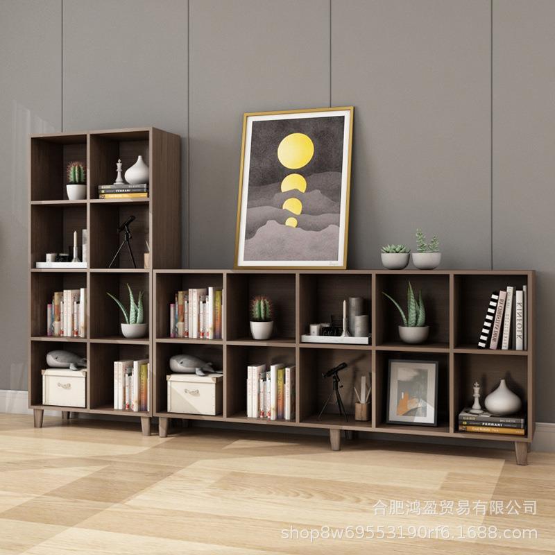 实木夹缝书柜客厅书架置物架日式落地矮书架电视柜组合收纳格子柜