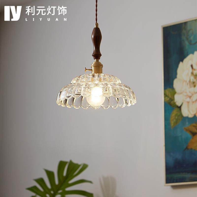 北欧ins日式简约吊灯餐厅吧台床头小吊灯胡桃木黄铜单头玻璃吊灯,家装灯饰光源,智能吊灯,淘宝优惠券,粉丝福利购,淘宝优惠卷