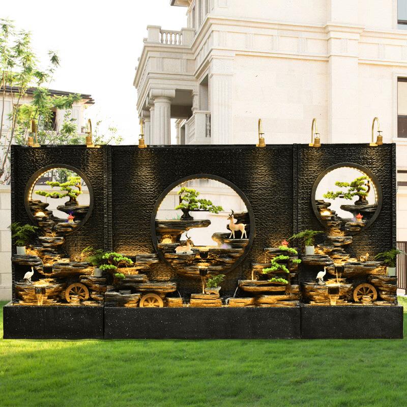 大型假山流水喷泉摆件别墅花园庭院公司酒店水幕墙屏风隔断风水轮