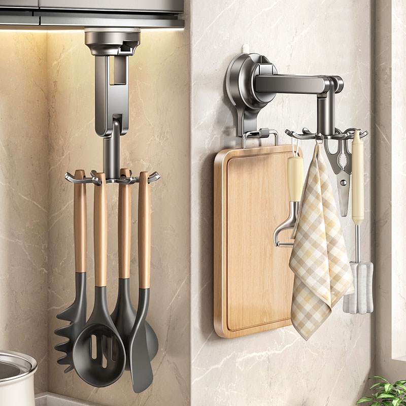 凤全厨房旋转吸盘挂钩置物架锅铲勺子铲子挂架S免打孔厨具收纳架