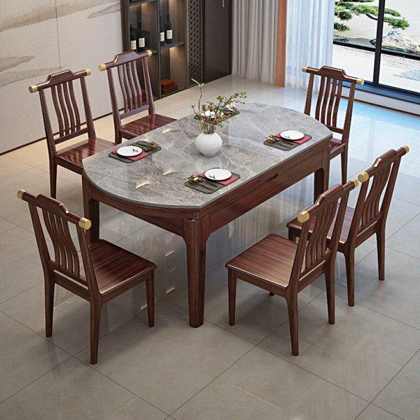 新中式乌金木实木餐桌椅组合现代简约家用可伸缩方圆两用饭桌跳台,住宅家具,岩板餐桌,淘宝优惠券,粉丝福利购,淘宝优惠卷