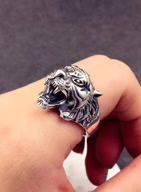 J94 创意自然饰品 霸气老虎头戒指 K男士个性复古时尚指环6
