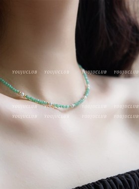 YOUJUclub-清野~清新淡绿色B极细串珠项炼简约珍珠名族风锁骨炼女