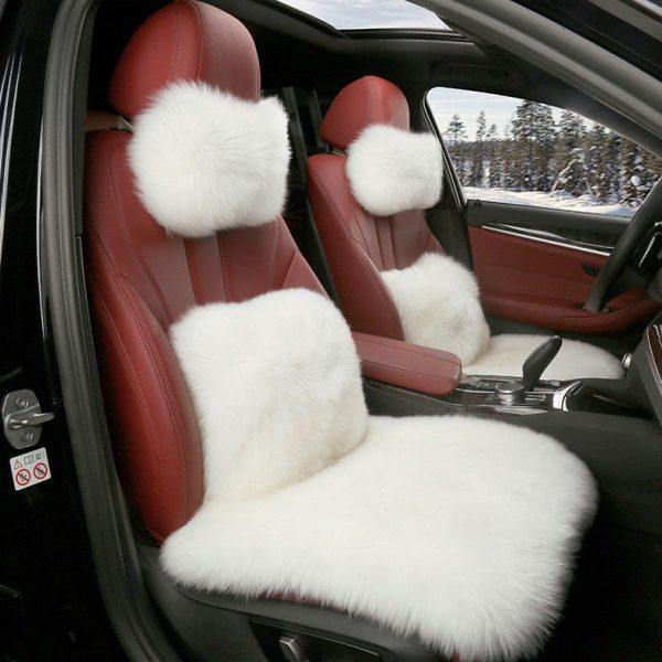 冬季纯羊毛汽车坐垫三件套长毛绒单片保暖加热座垫单垫2023新款