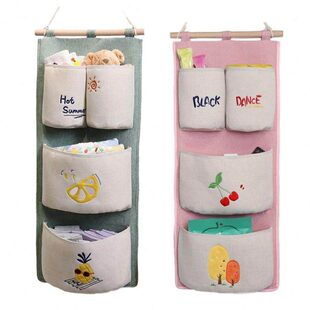 大容量布艺收纳袋挂袋门后床头储物袋墙挂式杂物袋墙上多层收纳袋